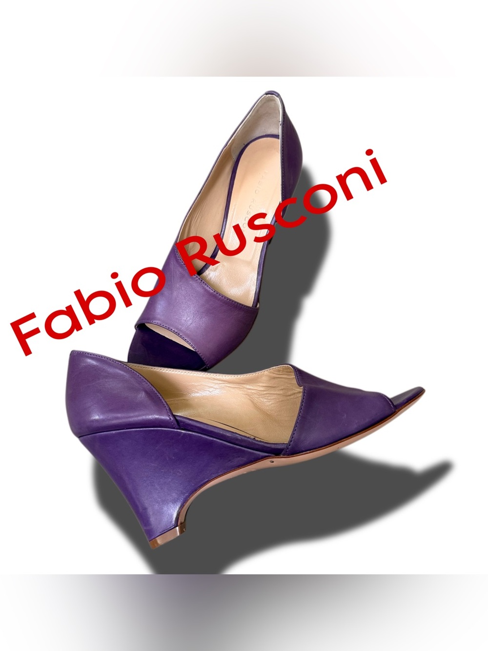 Fabio Rusconi Purple Leather Open-Toe Wedge Pumps